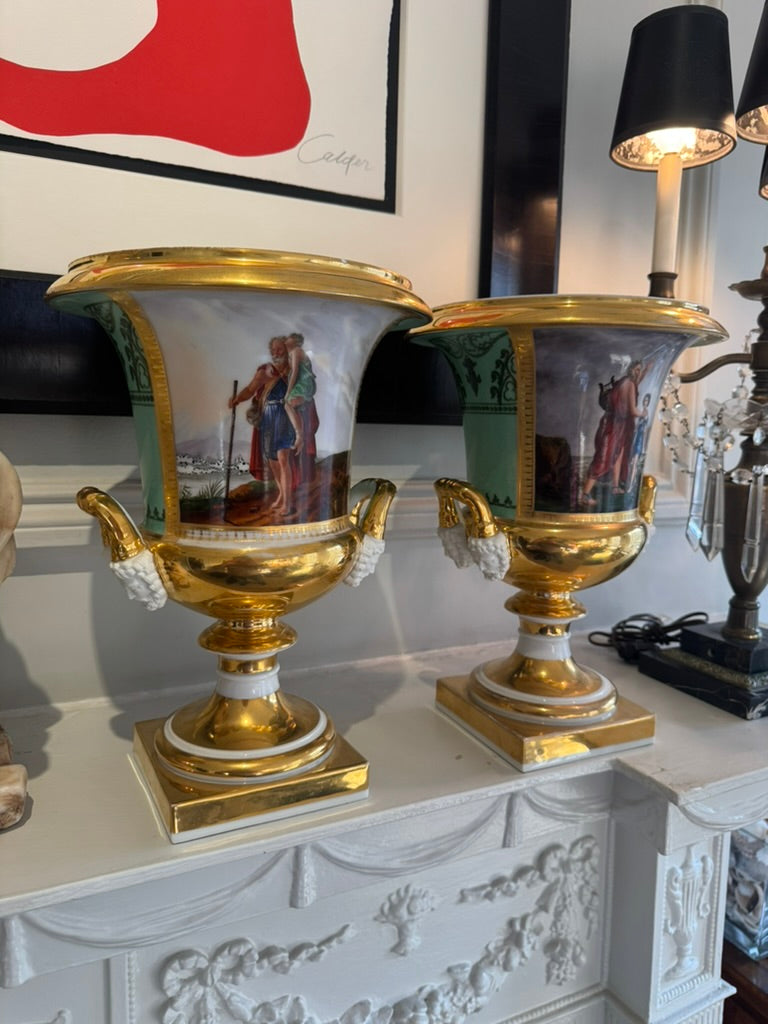 Large Pair of Old Paris Campana Urns