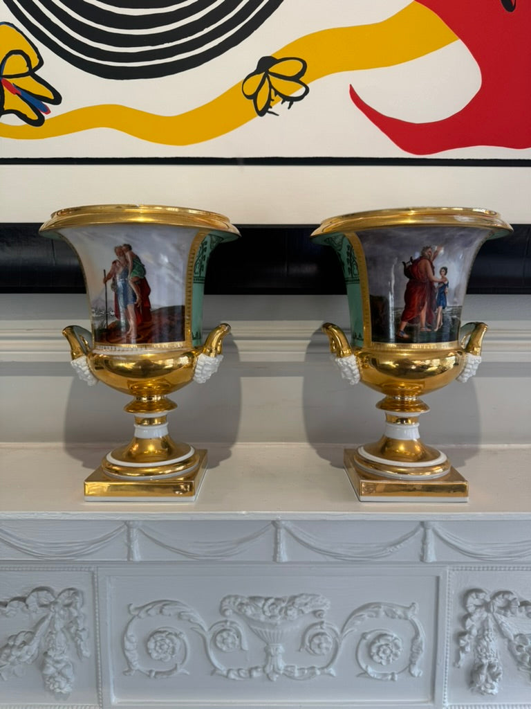 Large Pair of Old Paris Campana Urns