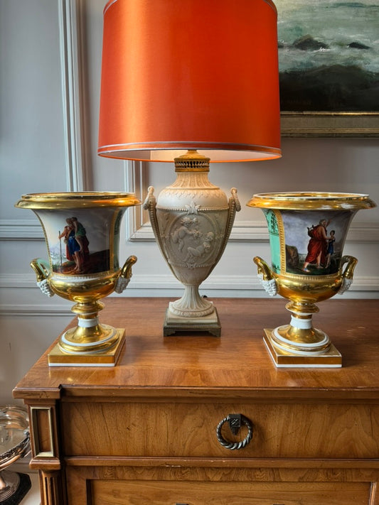 Large Pair of Old Paris Campana Urns