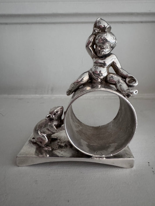 Cherub and Mouse - An Epic Tale Told on a Victorian Silver Plate Napkin Ring